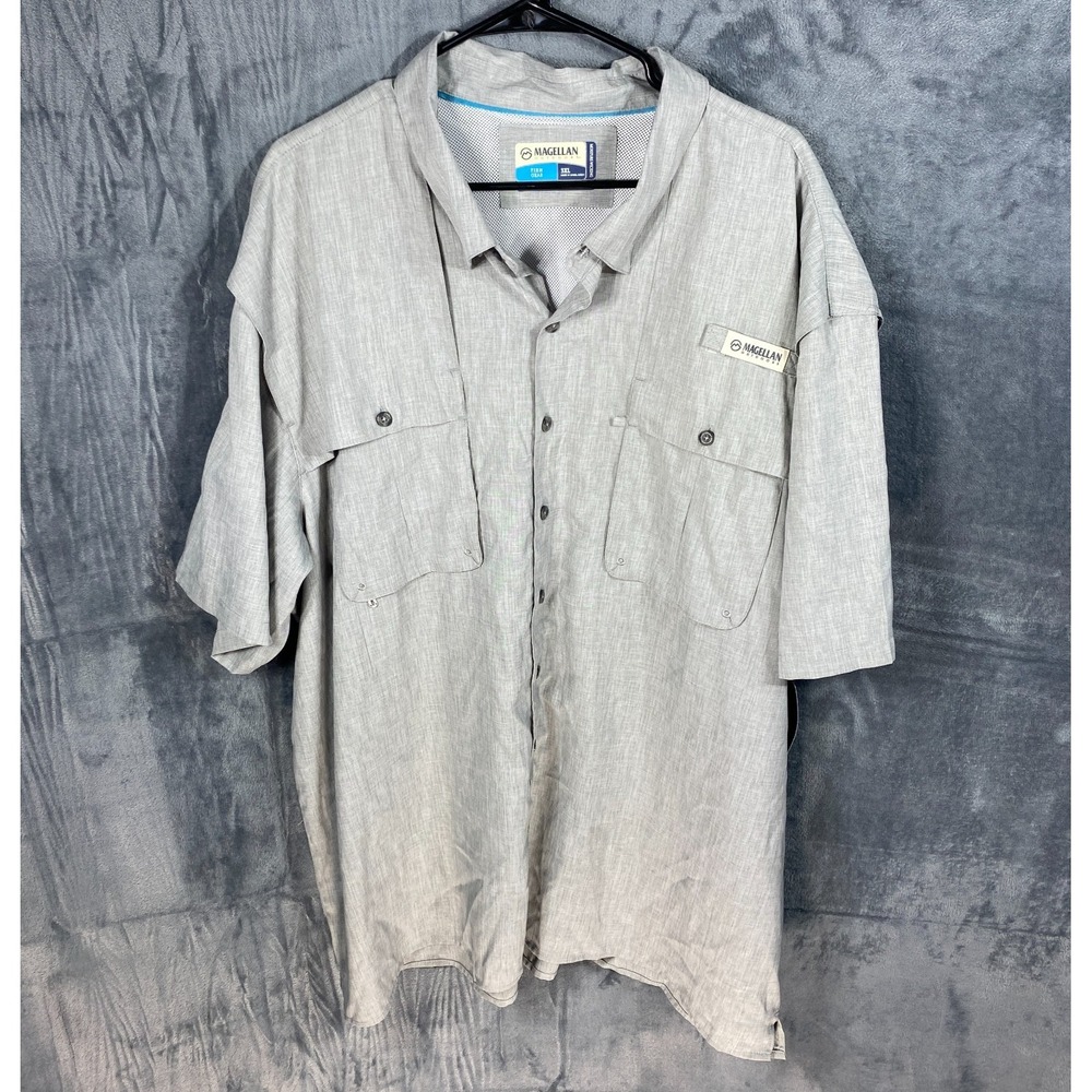NWT Magellan Fishing Shirt Mens 3XL Gray Heather Button Up UPF Vented Wicking